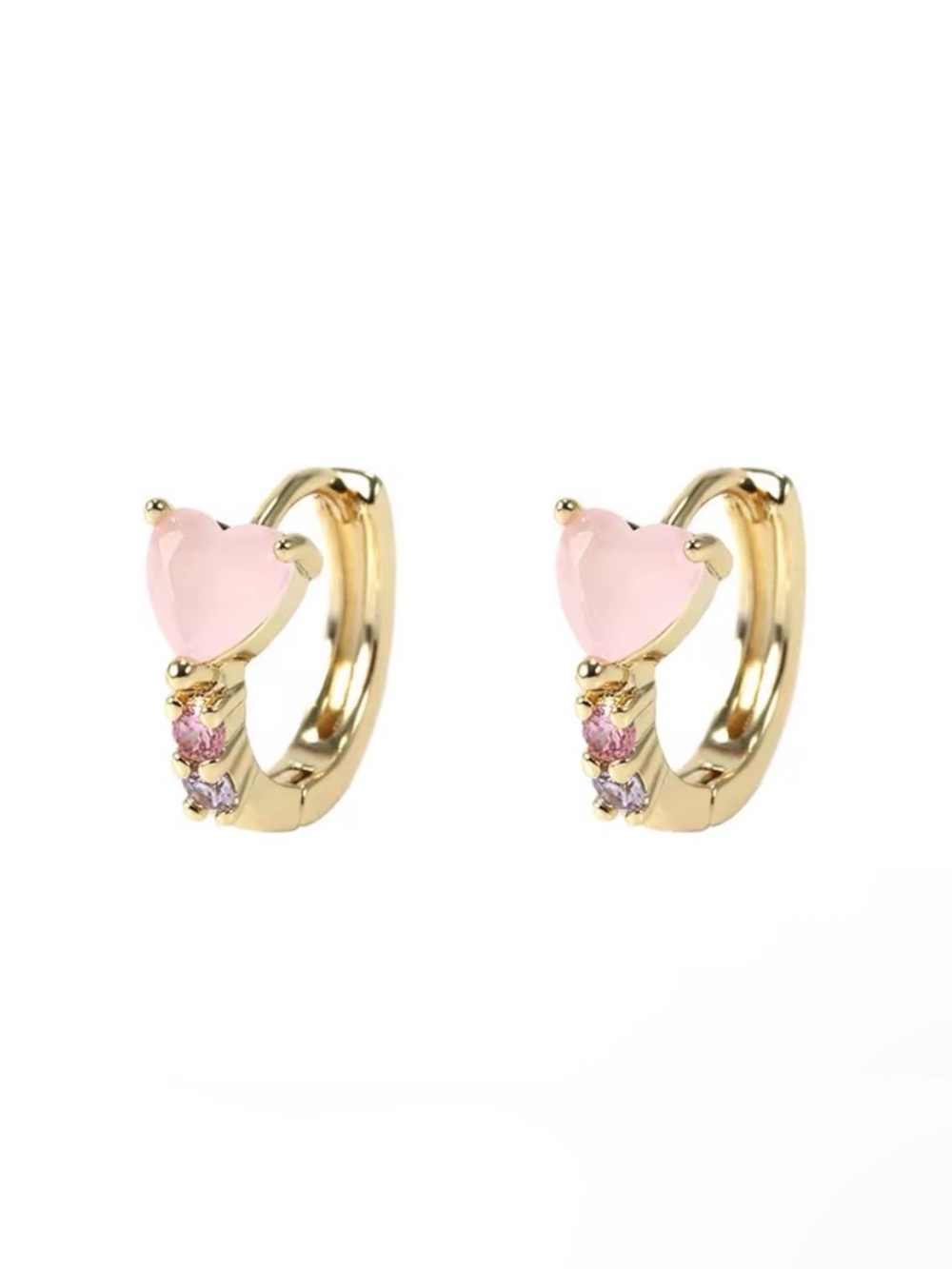14K Gold Plated Women’s Cubic Zirconia Pink Heart Huggie Earrings